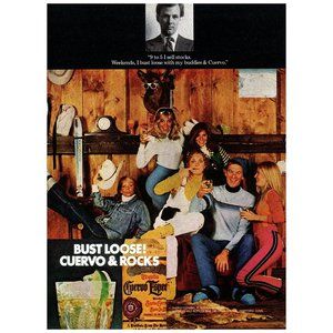 1981 Jose Cuervo Tequila Bust Loose Vintage Print Ad Apres Ski Cabin Friends Art